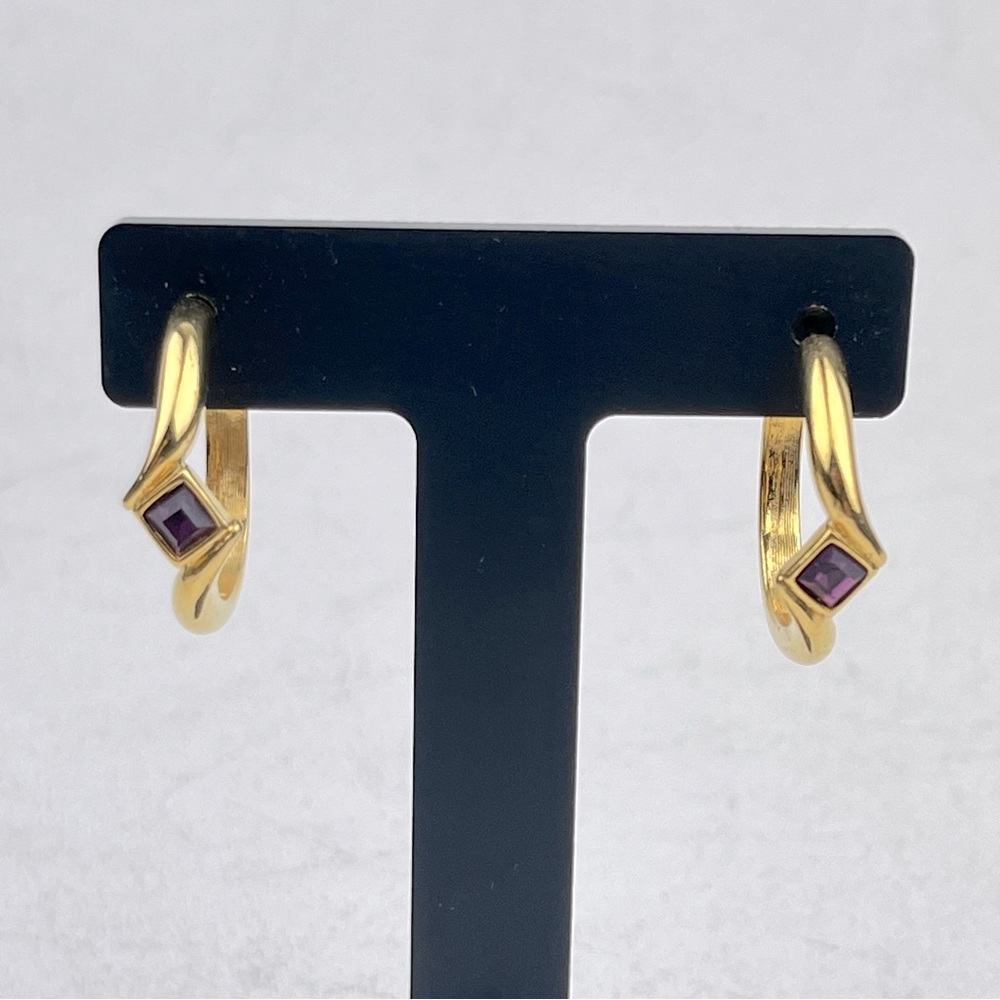 Monet Gold Tone Half Hoop Amethyst